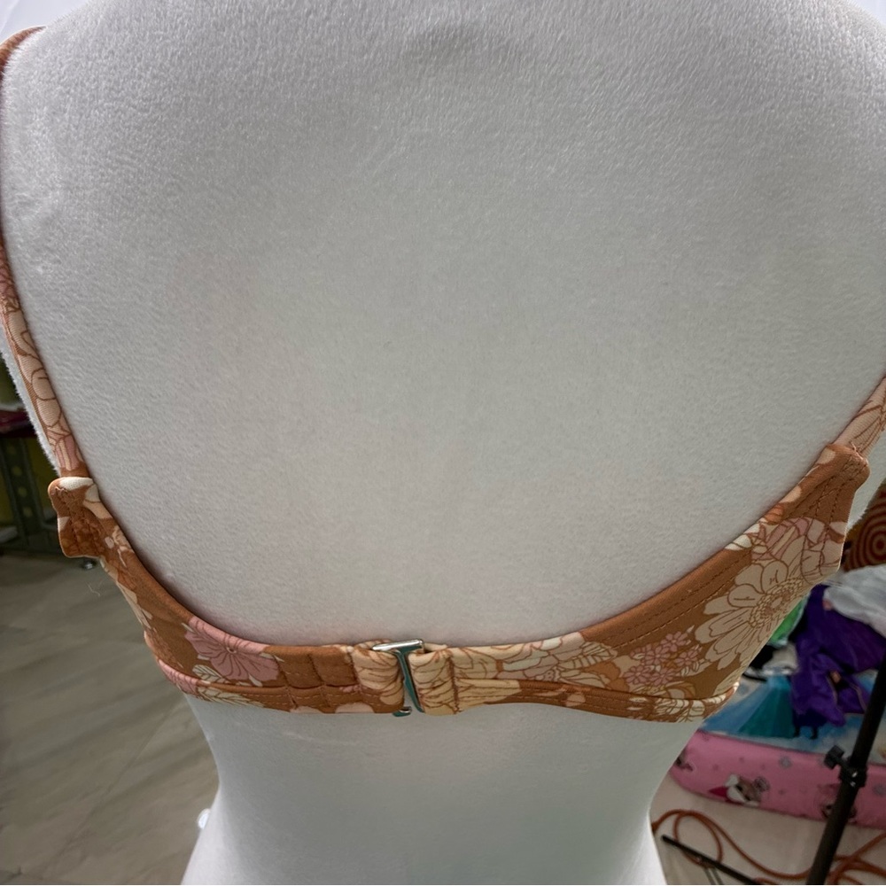 Xhilaration Floral Bikini Top Size L | Brown Peach Boho Swim Top | New Witho/Tag - Picture 6 of 7